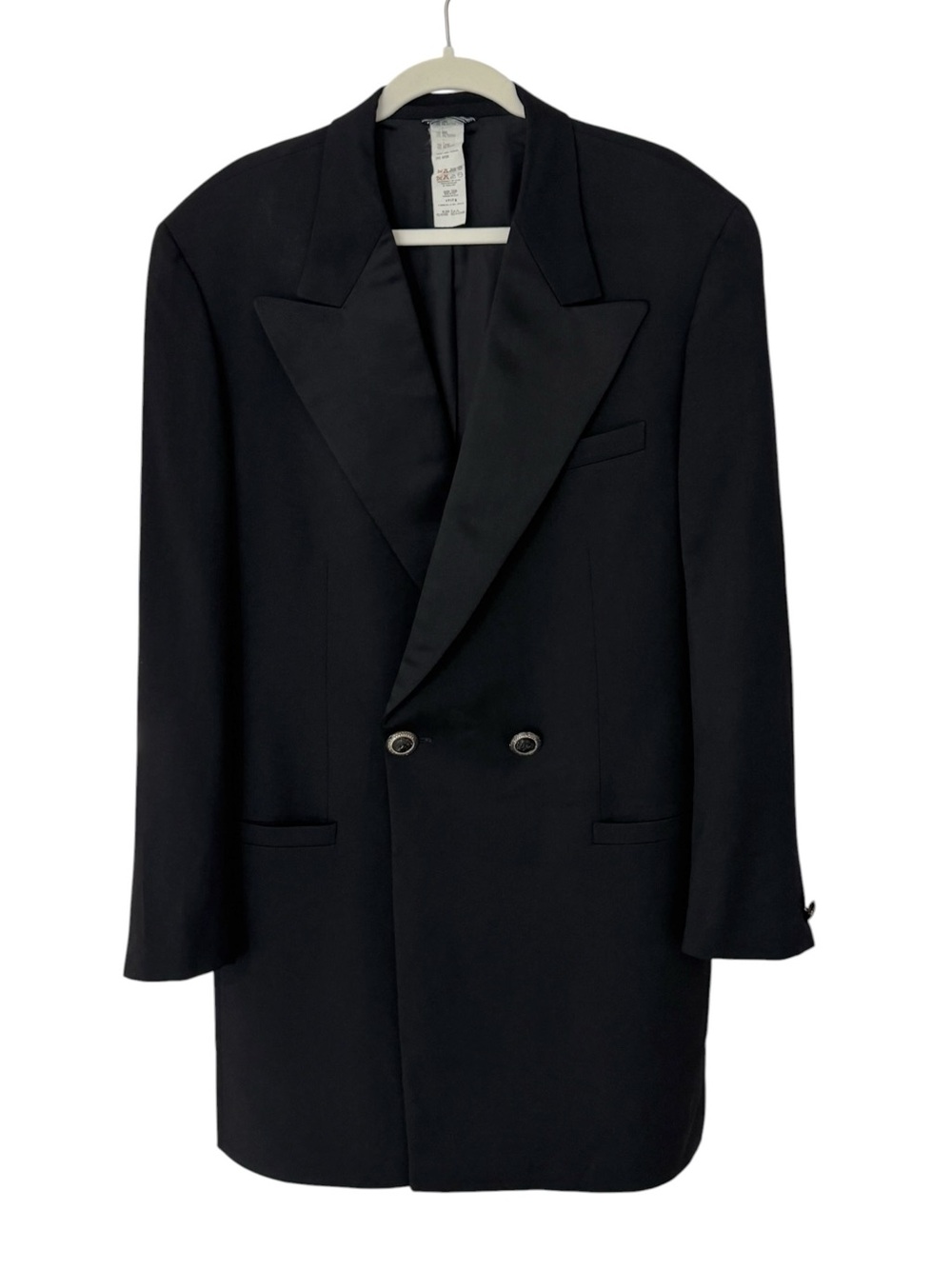 Vintage Versace ISTANTE Black Wool Double Breasted Extra Long Tuxedo Jacket 42 L